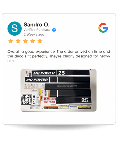 Aftermarket equipment decals packaged and ready to ship