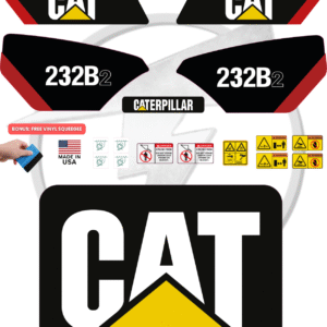 Fits Caterpillar 232B2 Skid Steer Sticker and Decal Kit with SAFETY Decals
